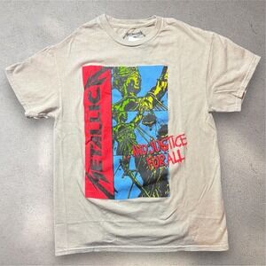 Metallica And Justice For All Graphic T-Shirt Tan Mens Small 2022 Band Tee SM